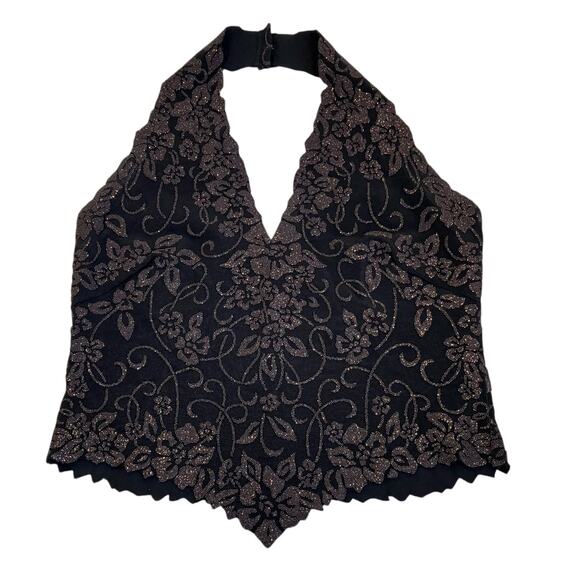 Tadashi Vtg Y2K Textured Beaded Halter Neck Top Pointed Hem Whimsygoth - Picture 6 of 16